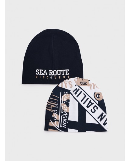 Шапка трикотажная для мальчиков, 2 шт в комплекте тёмно-синий,бежевый,белый