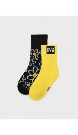 Носки трикотажные для девочек, 2 пары в комплекте черный,жёлтый