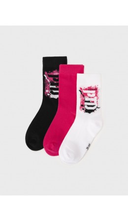 Носки трикотажные для девочек, 3 пары в комплекте черный,фуксия,белый