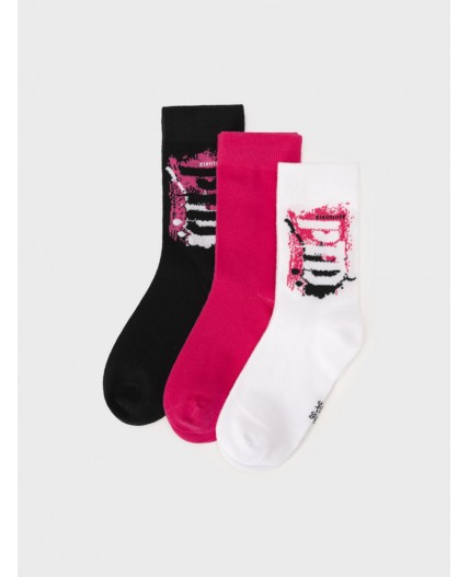 Носки трикотажные для девочек, 3 пары в комплекте черный,фуксия,белый