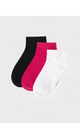 Носки трикотажные для девочек, 3 пары в комплекте черный,фуксия,белый
