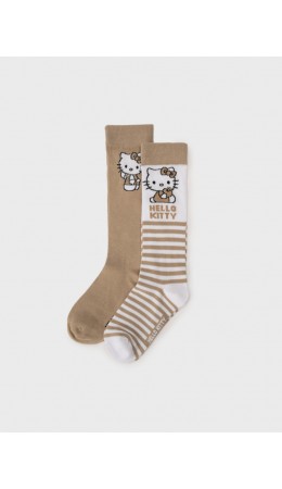 Гольфы трикотажные для девочек, 2 пары в комплекте бежевый,белый