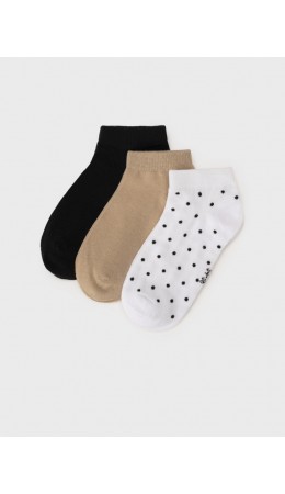 Носки трикотажные для девочек, 3 пары в комплекте белый,бежевый,черный