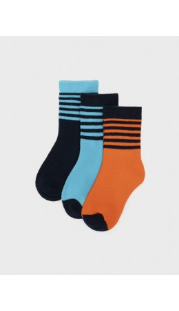 Носки детские трикотажные для мальчиков, 3 пары в комплекте оранжевый,тёмно-синий,голубой