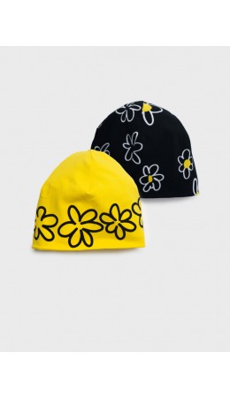 Шапка детская трикотажная для девочек, 2 шт в комплекте черный,жёлтый,белый