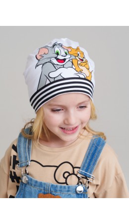 Шапка трикотажная для девочек белый,черный,серый