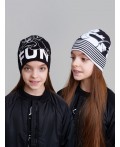 Шапка трикотажная для девочек, 2 шт в комплекте черный,белый