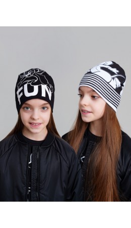 Шапка трикотажная для девочек, 2 шт в комплекте черный,белый