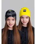 Шапка трикотажная для девочек черный,белый,жёлтый