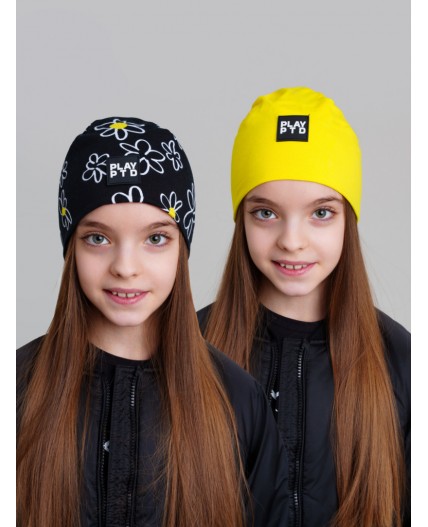 Шапка трикотажная для девочек черный,белый,жёлтый