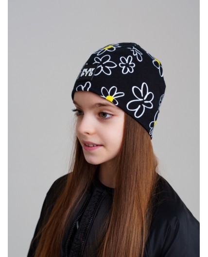 Шапка трикотажная для девочек черный,белый,жёлтый