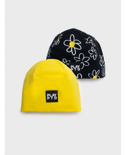 Шапка трикотажная для девочек черный,белый,жёлтый