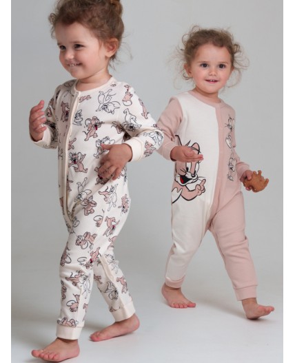 Комбинезон детский трикотажный для девочек, 2 шт в комплекте коричневый,молочный