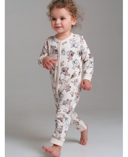 Комбинезон детский трикотажный для девочек, 2 шт в комплекте коричневый,молочный