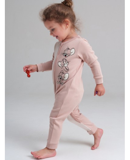 Комбинезон детский трикотажный для девочек, 2 шт в комплекте коричневый,молочный