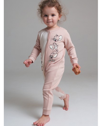 Комбинезон детский трикотажный для девочек, 2 шт в комплекте коричневый,молочный