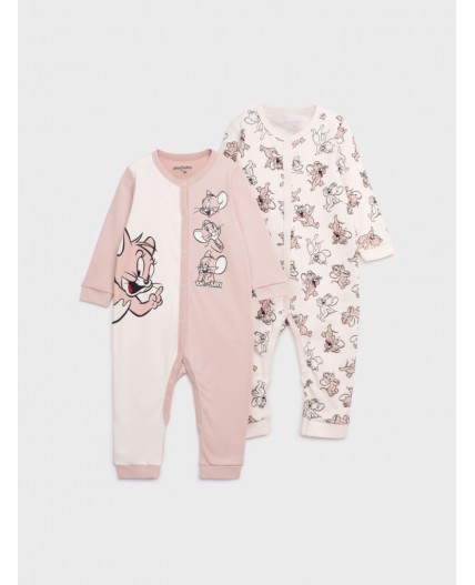 Комбинезон детский трикотажный для девочек, 2 шт в комплекте коричневый,молочный