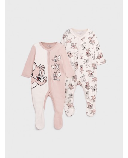 Комбинезон детский трикотажный для девочек, 2 шт в комплекте коричневый,молочный