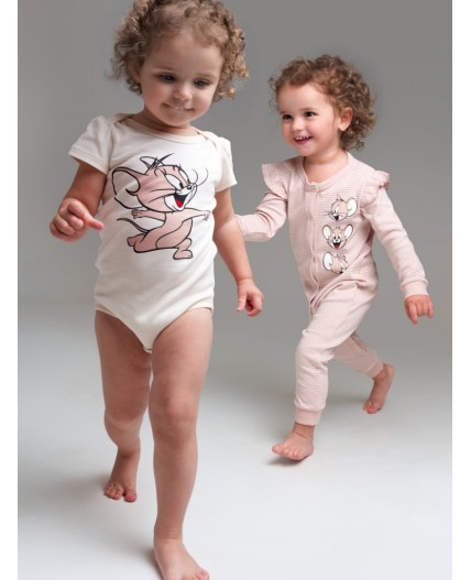 Комплект детский трикотажный для девочек: боди, комбинезон молочный,светло-бежевый