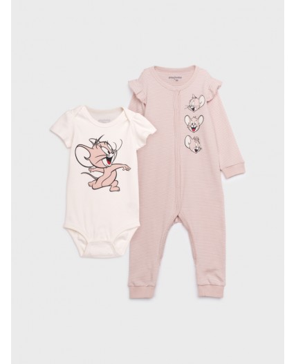 Комплект детский трикотажный для девочек: боди, комбинезон молочный,светло-бежевый