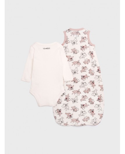 Комплект детский трикотажный для девочек: боди, спальный мешок молочный,коричневый