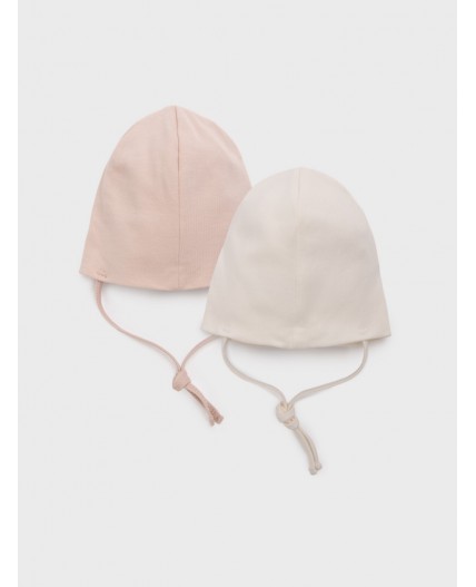 Шапка детская трикотажная для девочек, 2 шт в комплекте коричневый,молочный