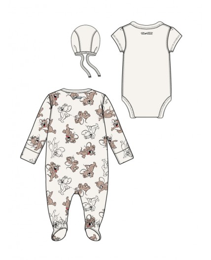 Комплект детский трикотажный для девочек: боди, комбинезон, нагрудник, чепчик молочный,коричневый