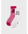 Носки трикотажные для девочек, 2 пары в комплекте фуксия,белый