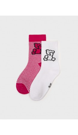 Носки трикотажные для девочек, 2 пары в комплекте фуксия,белый