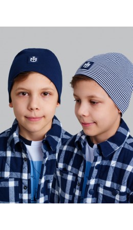 Шапка трикотажная для мальчиков, 2 шт в комплекте тёмно-синий,белый