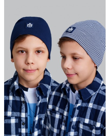 Шапка трикотажная для мальчиков, 2 шт в комплекте тёмно-синий,белый