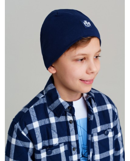 Шапка трикотажная для мальчиков, 2 шт в комплекте тёмно-синий,белый