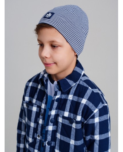 Шапка трикотажная для мальчиков, 2 шт в комплекте тёмно-синий,белый