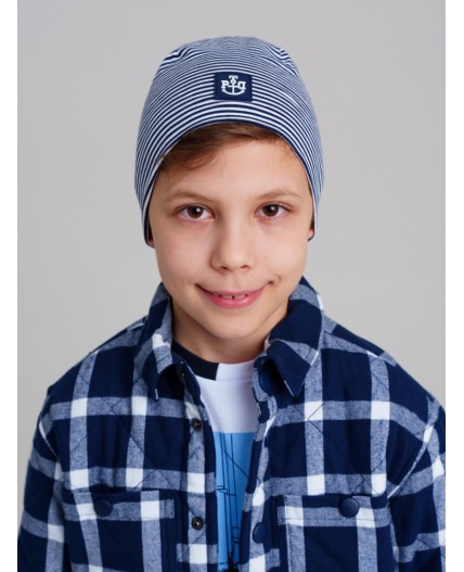 Шапка трикотажная для мальчиков, 2 шт в комплекте тёмно-синий,белый