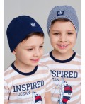 Шапка трикотажная для мальчиков, 2 шт в комплекте тёмно-синий,белый