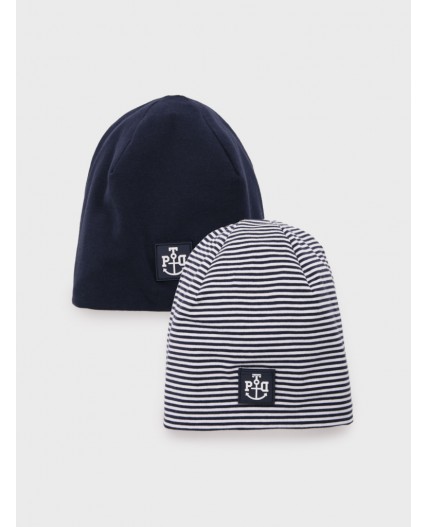 Шапка трикотажная для мальчиков, 2 шт в комплекте тёмно-синий,белый