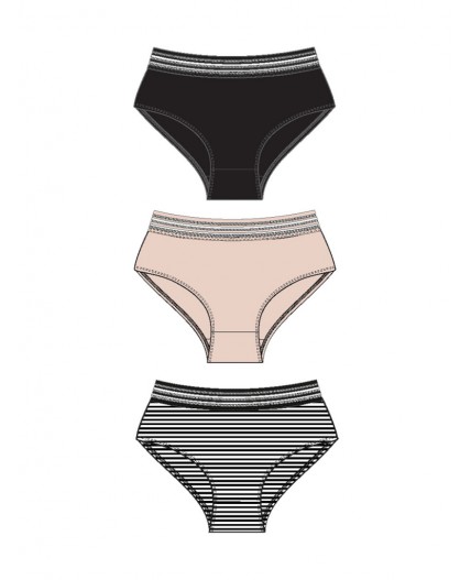 Трусы трикотажные для девочек, 3 шт в комплекте черный,бежевый,белый