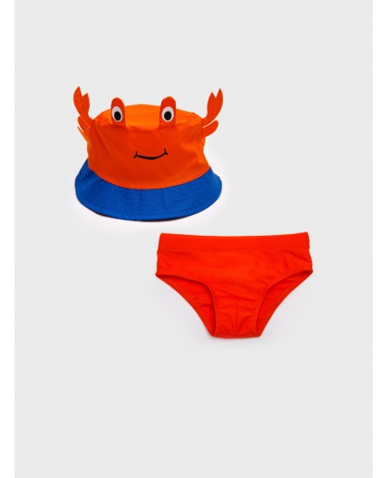 Комплект детский для мальчиков: плавки трикотажные, панама текстильная красный,синий