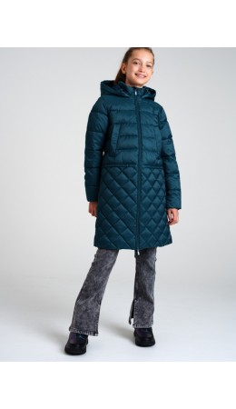 Пальто текстильное с полиуретановым покрытием для девочек темно-зеленый