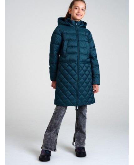 Пальто текстильное с полиуретановым покрытием для девочек темно-зеленый