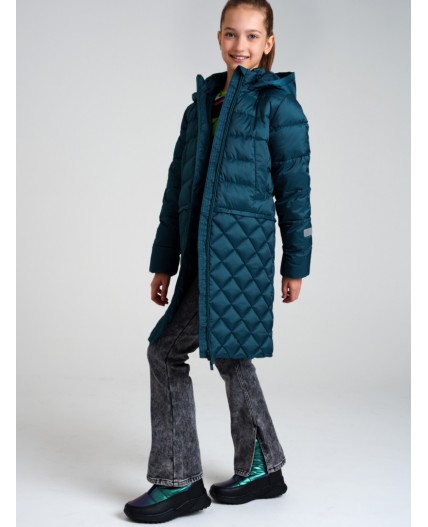 Пальто текстильное с полиуретановым покрытием для девочек темно-зеленый