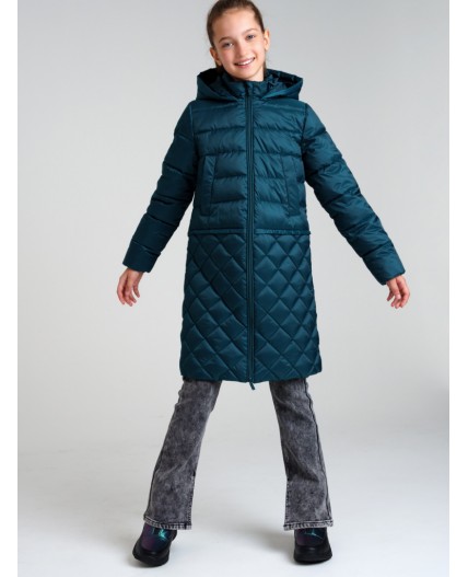 Пальто текстильное с полиуретановым покрытием для девочек темно-зеленый
