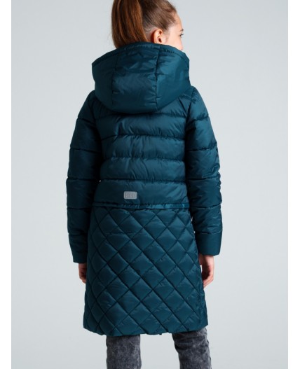 Пальто текстильное с полиуретановым покрытием для девочек темно-зеленый