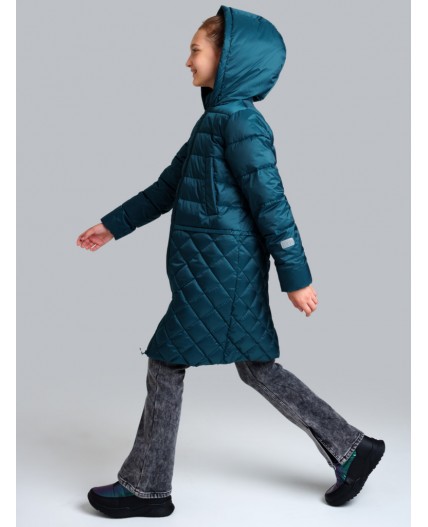 Пальто текстильное с полиуретановым покрытием для девочек темно-зеленый