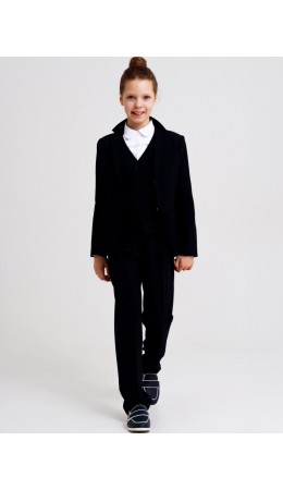 Костюм текстильный для девочек: брюки, пиджак тёмно-синий