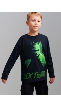 Фуфайка трикотажная для мальчиков (футболка с длинными рукавами) черный,зеленый