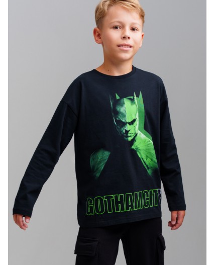 Фуфайка трикотажная для мальчиков (футболка с длинными рукавами) черный,зеленый