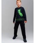 Фуфайка трикотажная для мальчиков (футболка с длинными рукавами) черный,зеленый