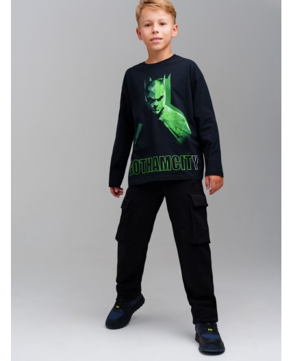 Фуфайка трикотажная для мальчиков (футболка с длинными рукавами) черный,зеленый