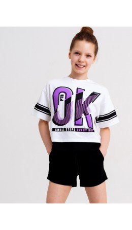 Комплект трикотажный для девочек: фуфайка (футболка), шорты белый,черный